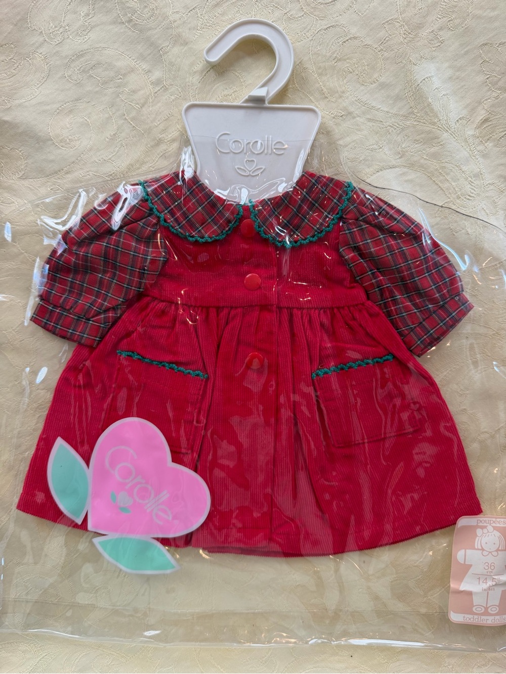 Corolle Red Corduroy Dress With Tartan Trim For 14 1/2 Inch
Doll - NWT